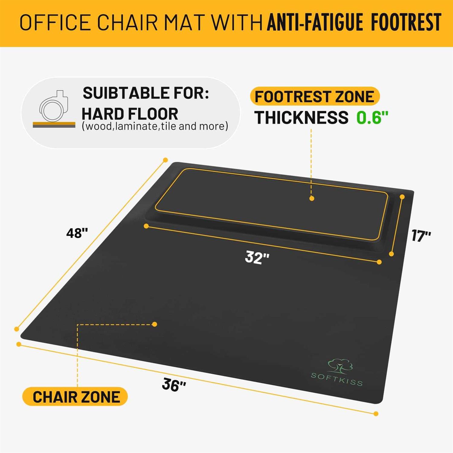 Anti-Fatigue Standing Office Chair Mat for Hardwood Floor with Cushioned Foam Foot Support - Image 5