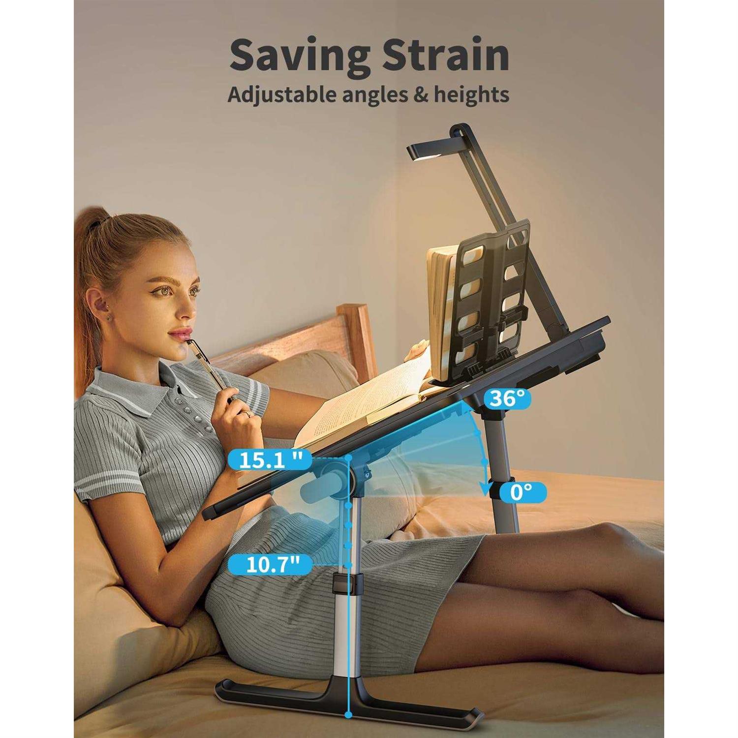 Laptop Bed Tray Desk with LED Desk Light SAIJI Adjustable Laptop Stand for Bed - Image 4