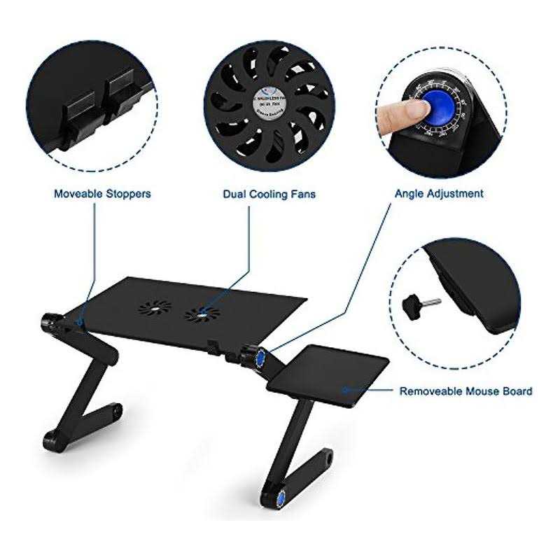Laptop Table, Adjustable Laptop Bed Table, Laptop Computer Stand, Portable Laptop Workstation Notebook Stand Reading Holder with 2 CPU Cooling Fans - Image 4
