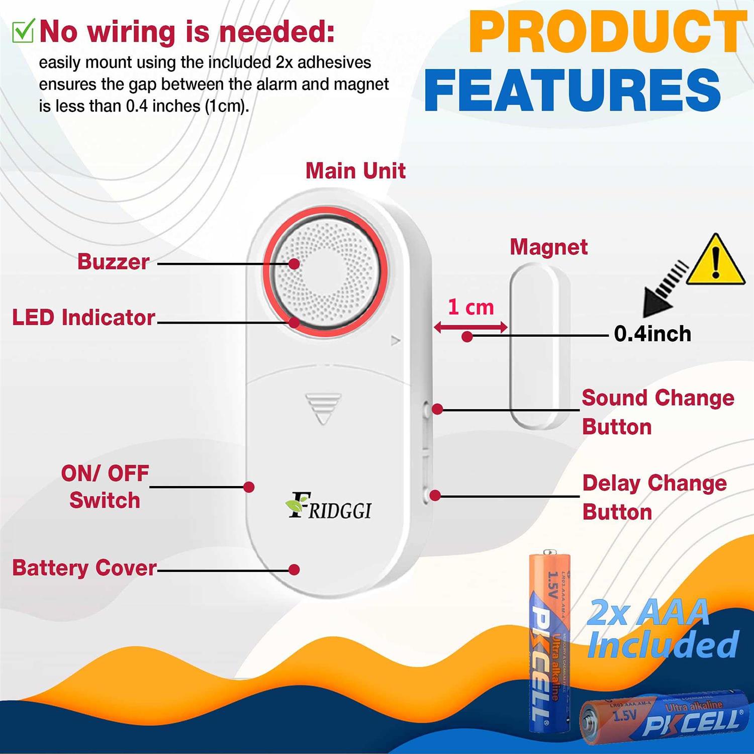 3in1 Alarm Door Ajar Alarm Door Chime with Delay 0/5/10/30/60 Seconds 2/5 Minutes - Image 5
