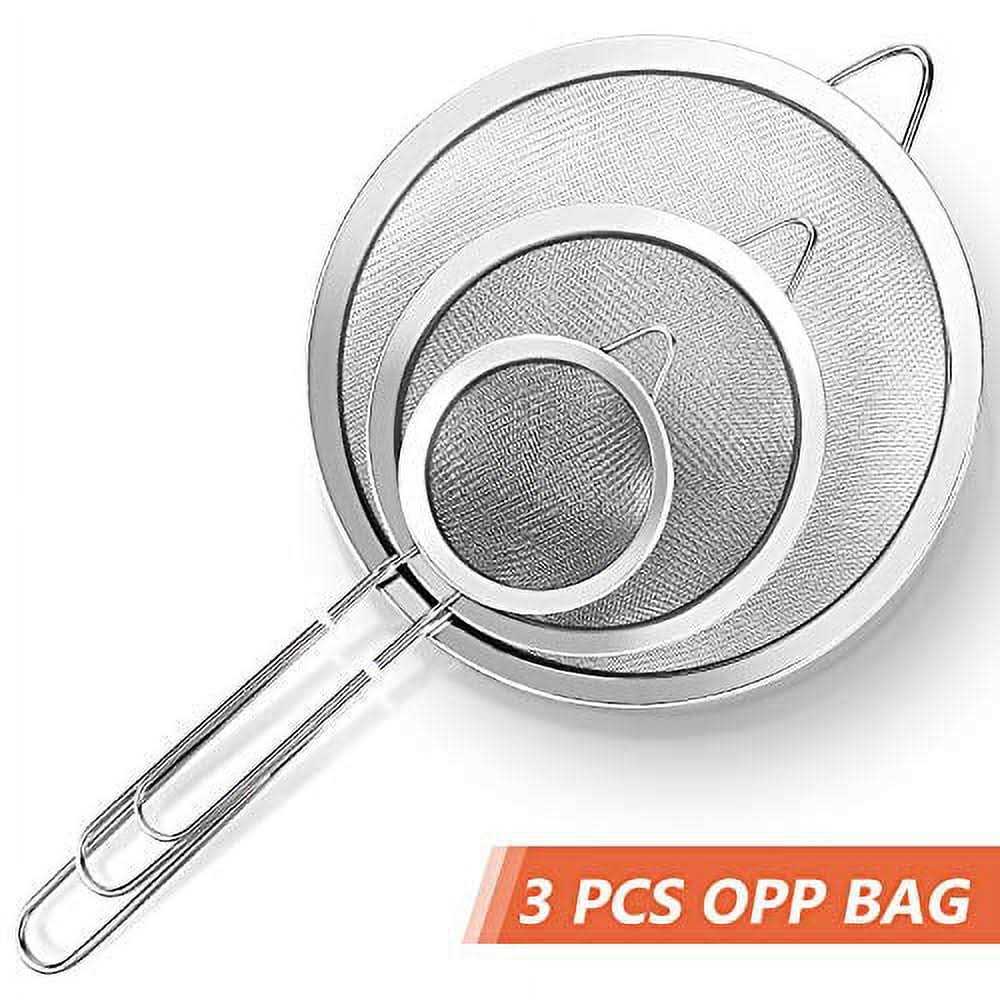 3 Pcs Super Wire Extra Fine Mesh Strainer with Handle Small Medium Large Size Sifter Metal - Image 3
