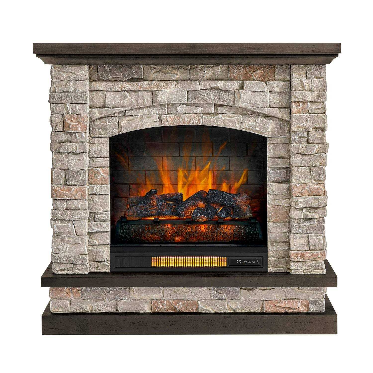 allen + roth 43.5-in W Stacked Faux Sandstone with Coffee Oak Infrared Quartz Electric Fireplace 2315FM-23-931 - Image 3