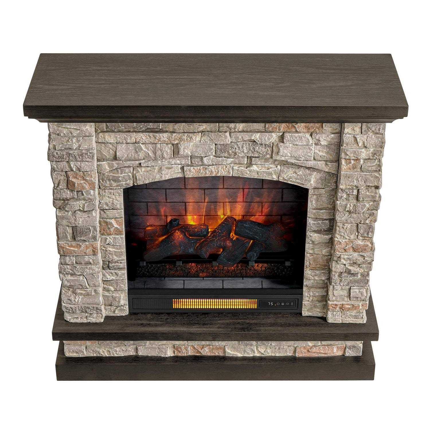 allen + roth 43.5-in W Stacked Faux Sandstone with Coffee Oak Infrared Quartz Electric Fireplace 2315FM-23-931 - Image 5