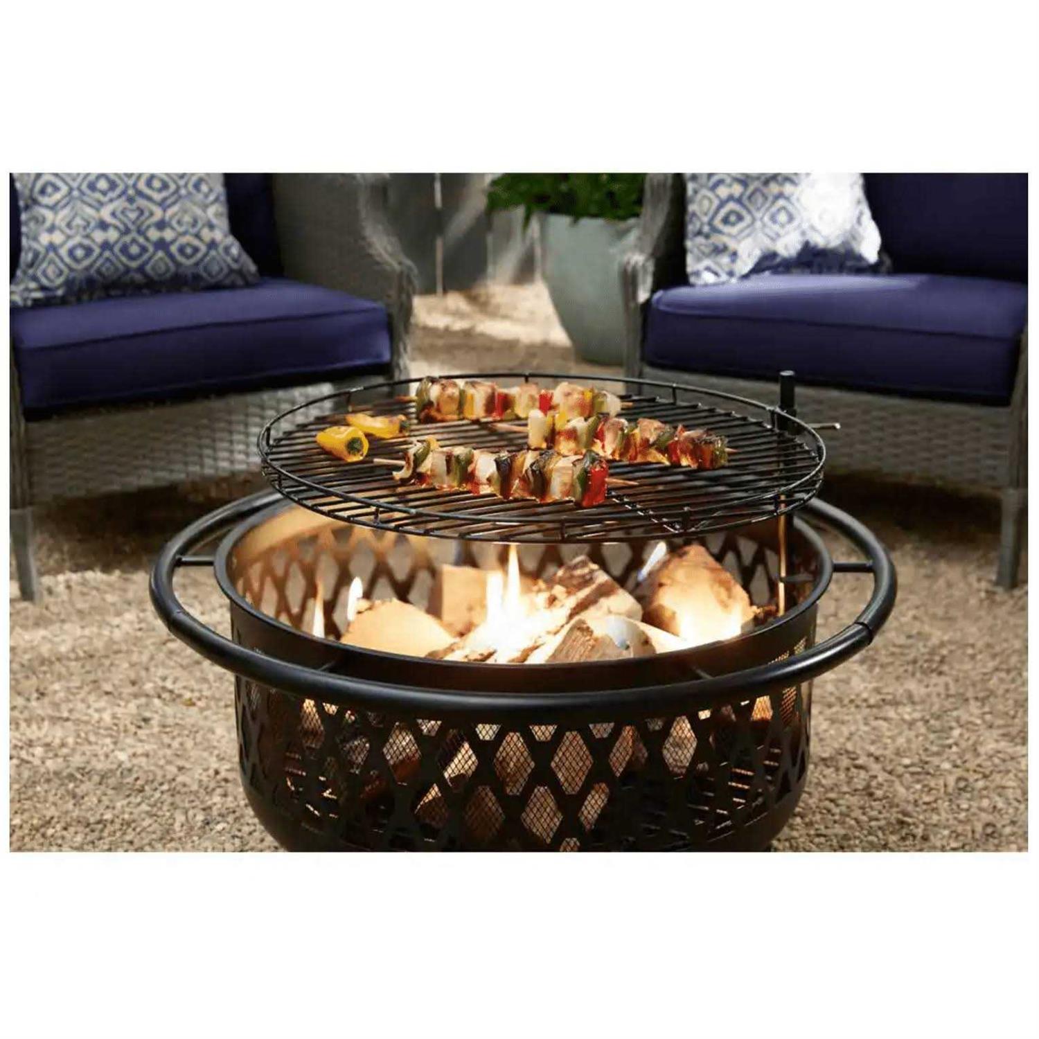 Hampton Bay Piedmont 30 in. Steel Fire Pit in Black with Cooking Grate - Image 5