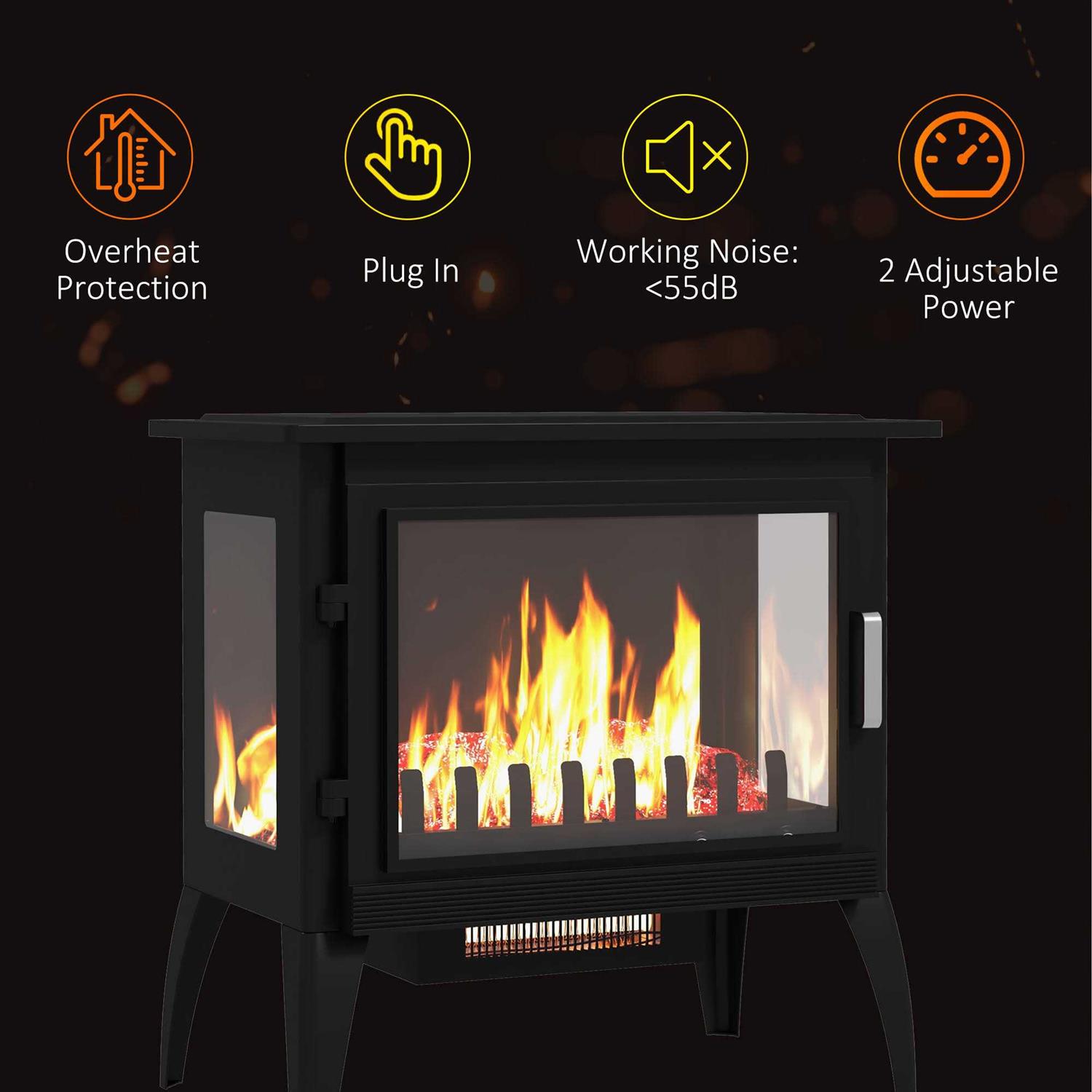 Homcom 24 Electric Fireplace Stove with Realistic Flame - Image 3