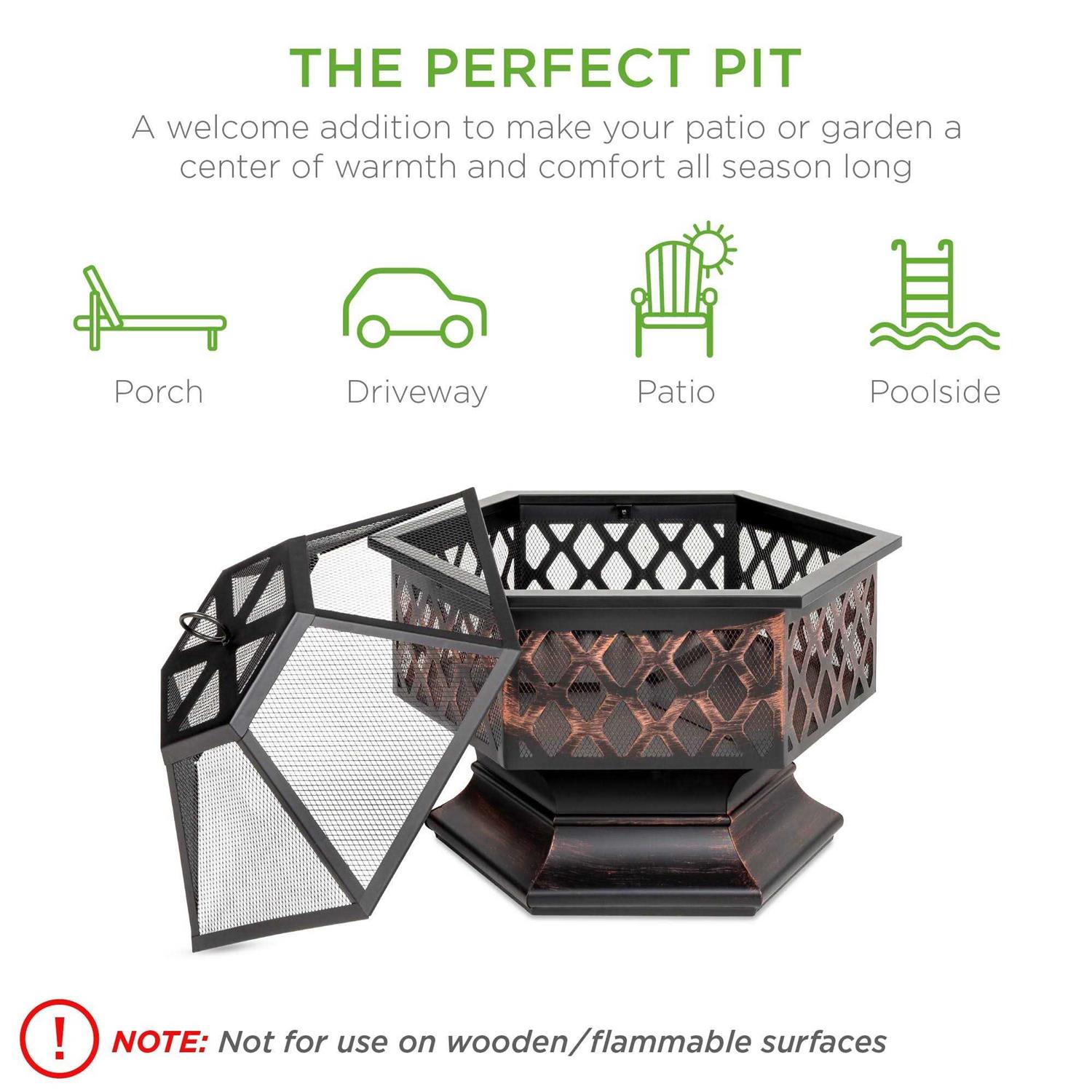 Best Choice Products 24in Hex-Shaped Steel Fire Pit for Garden - Image 4