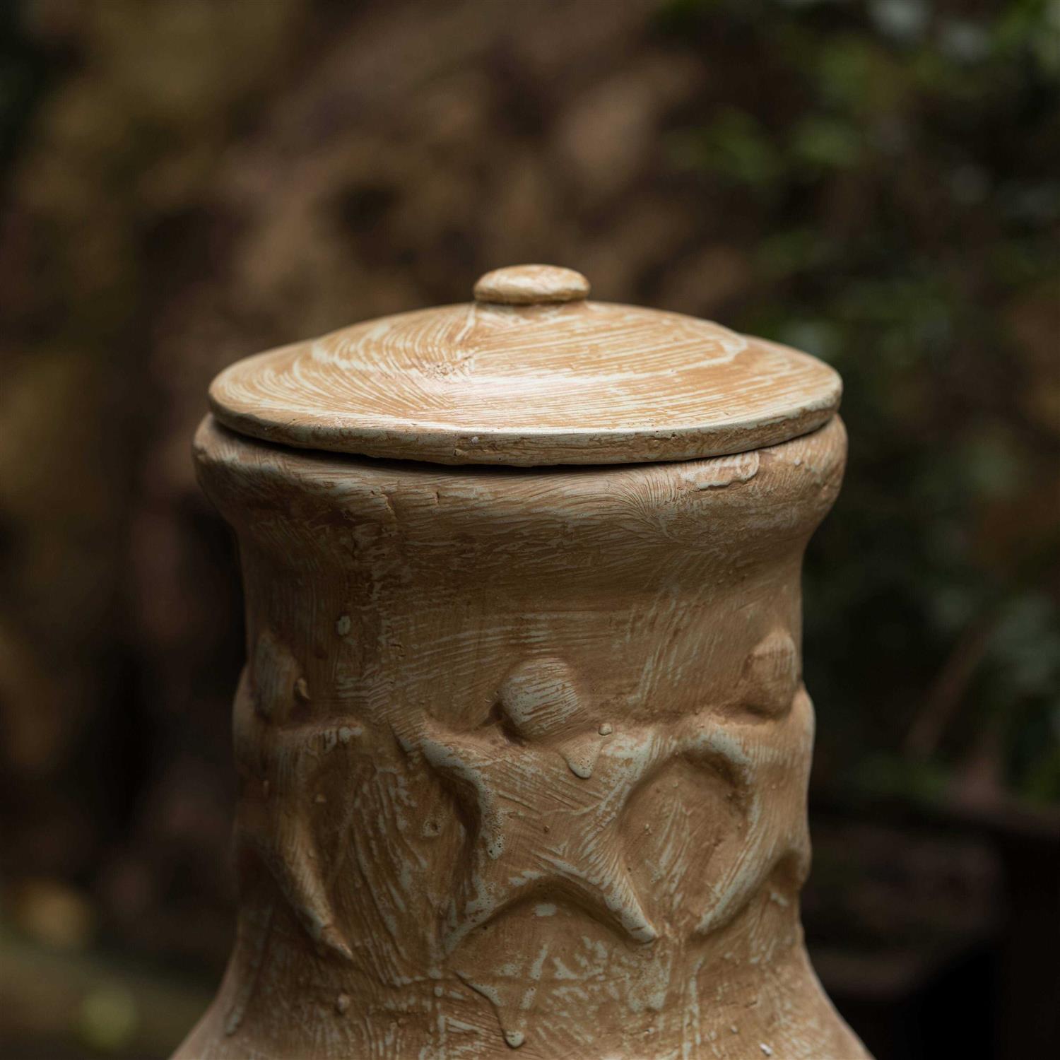 Beige Outdoor Clay Chiminea Outdoor Fireplace Maya Design Charcoal Burning Fire Pit with Sturdy Metal Stand Vintiquewise - Image 5