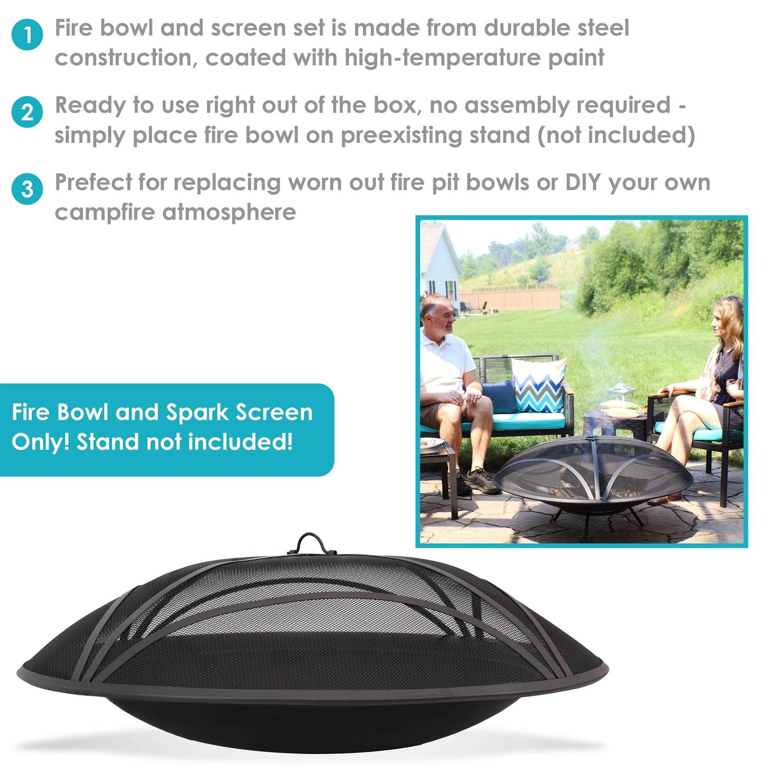 Sunnydaze Outdoor Replacement Steel Fire Pit Bowl with Spark Screen - Image 5