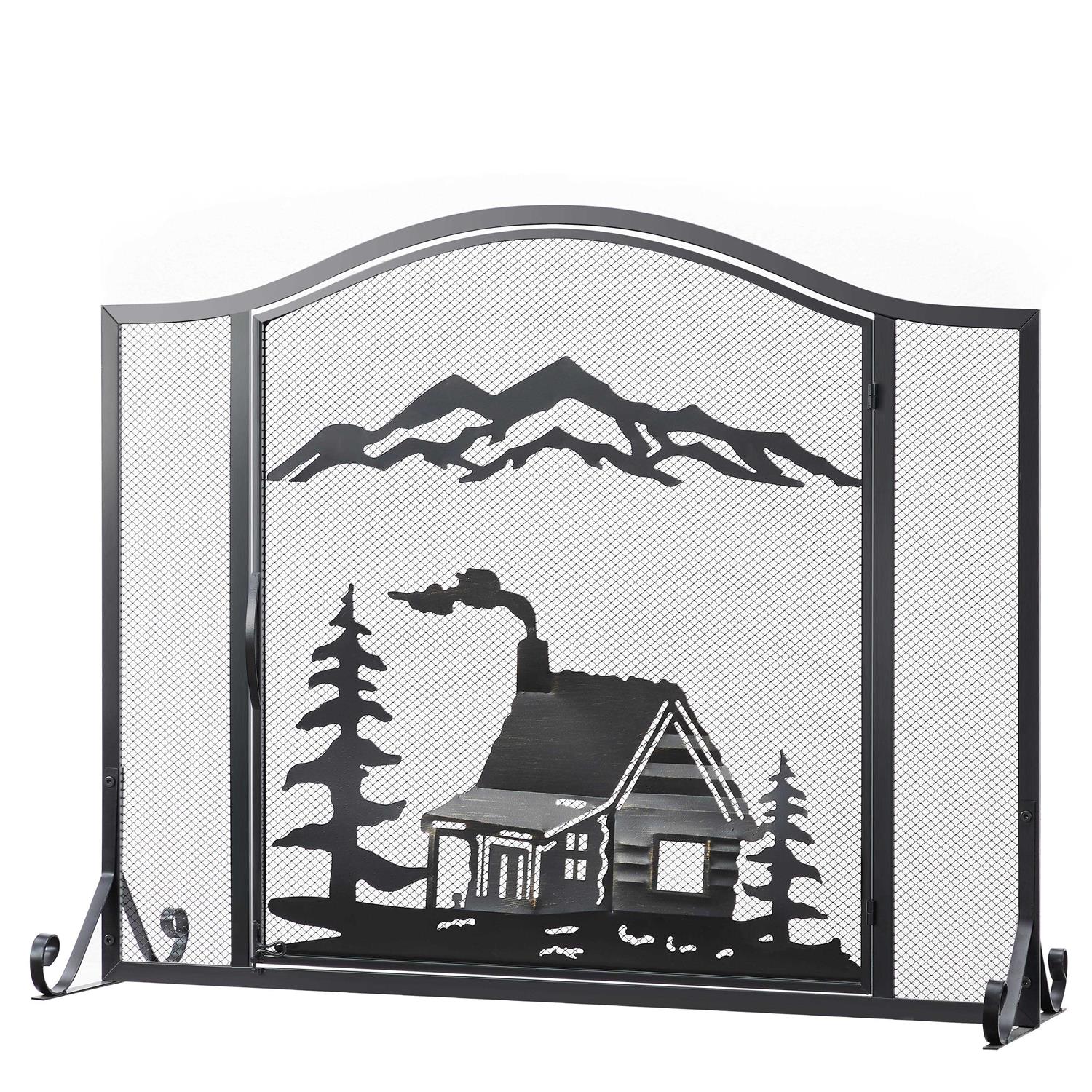 Vanity Art Unique Forest Woodhouse Black Single Panel Iron Fireplace Screen - Image 3
