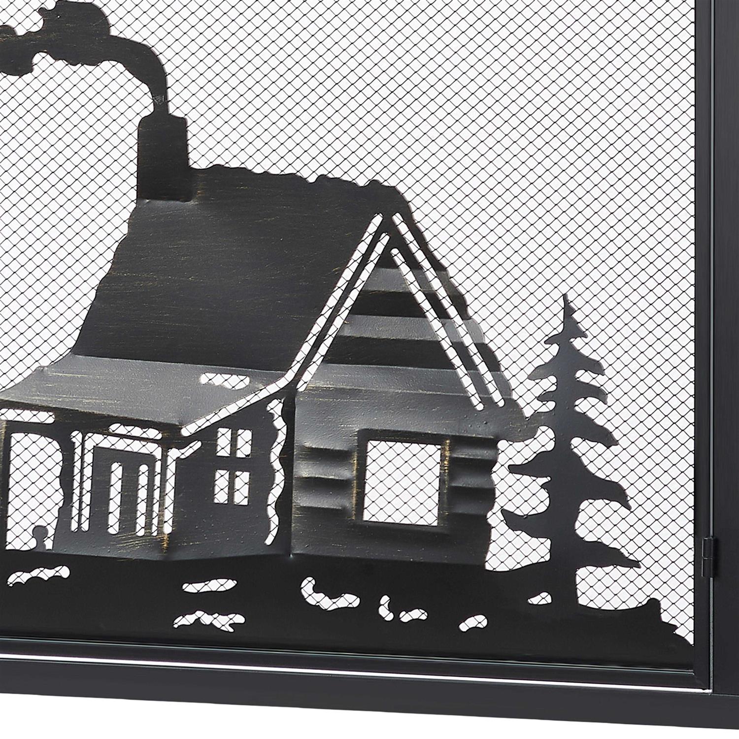 Vanity Art Unique Forest Woodhouse Black Single Panel Iron Fireplace Screen - Image 5