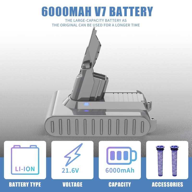 Bonadget Upgraded 6000mAh 21.6V V7 Battery Replacement Compatible with V7 Animal Battery SV11 Battery V7 Motorhead Battery V7 Absolute Battery V7 - Image 3
