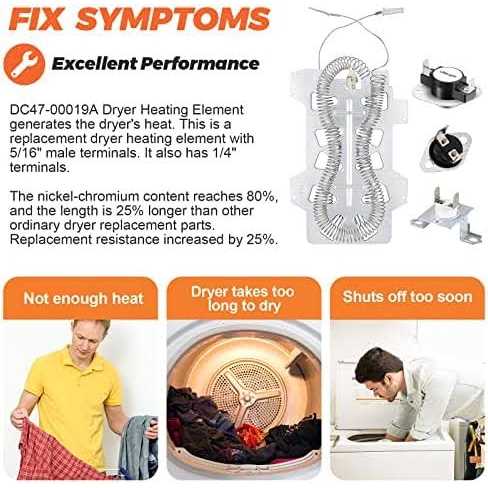 DC47-00019A dryer Heating Element Kit by Beaquicy 4pcs dryer parts DC96-00887A&DC47-00016A&DC47-00018A Thermostat Replacement for SAMSUNG - Image 3