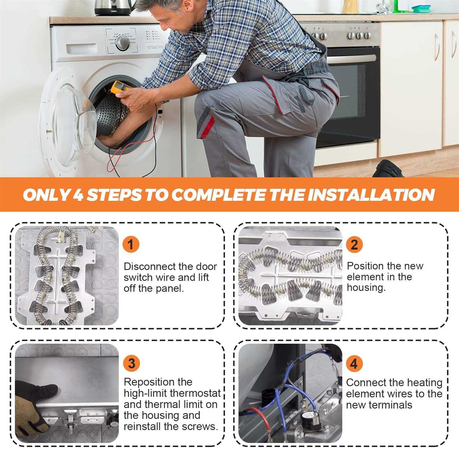 DC47-00019A dryer Heating Element Kit by Beaquicy 4pcs dryer parts DC96-00887A&DC47-00016A&DC47-00018A Thermostat Replacement for SAMSUNG - Image 4