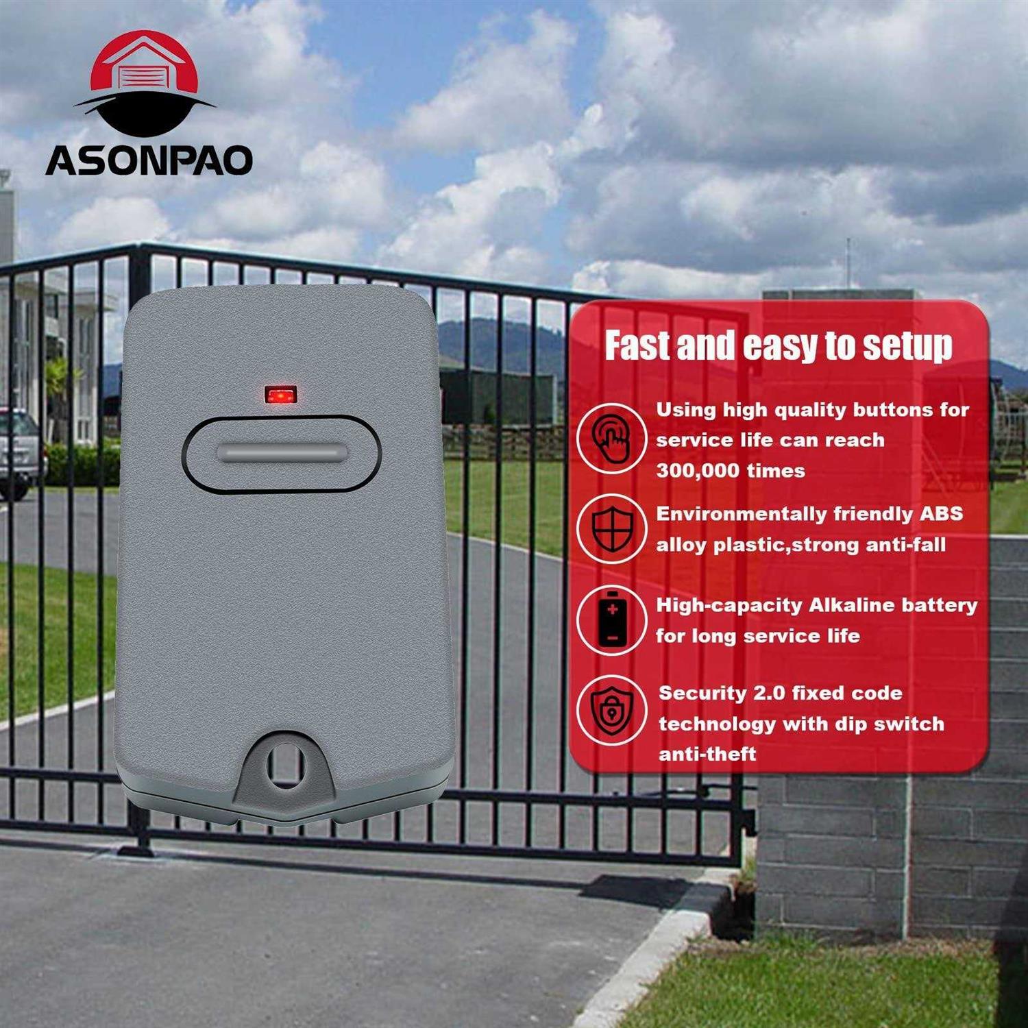 ASONPAO RB741/FM135 Remote Transmitter for GTO Mighty Mule Linear Pro Access Gate Opener - Image 4
