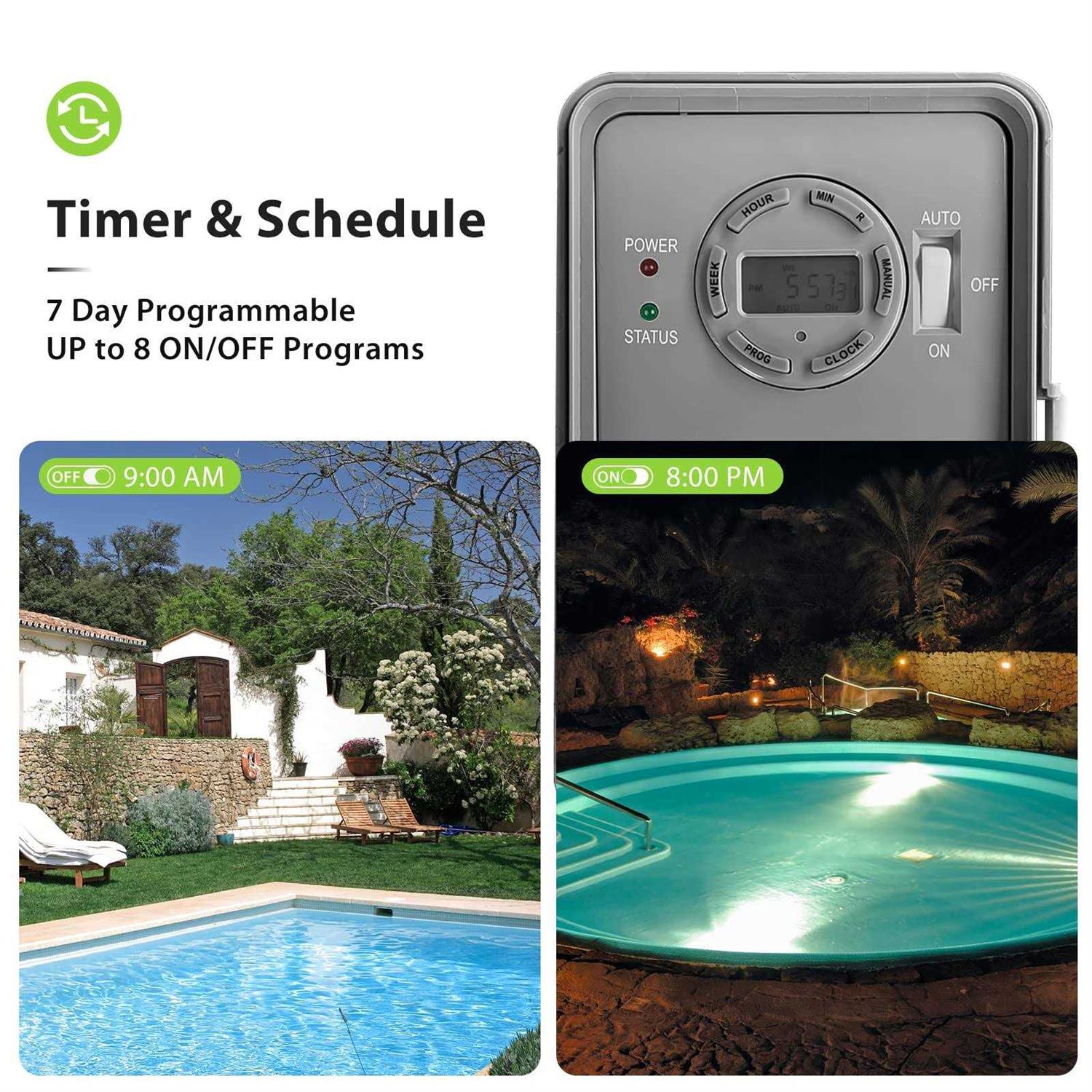 Bn-link Pool Pump Timer Outdoor Digital Timer Box Heavy Duty 7-Day Programmable - Image 3