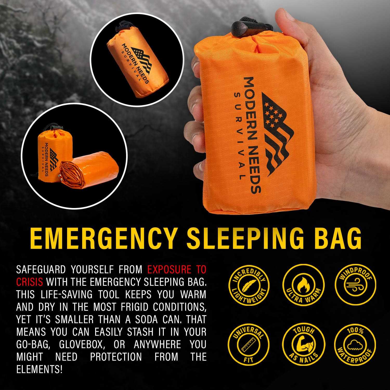 MODERN NEEDS Emergency Survival Sleeping Bag Emergency Blanket Waterproof - Image 3
