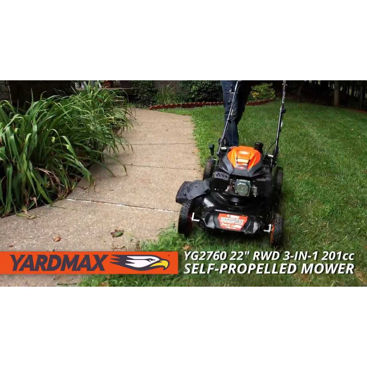 YARDMAX 22 in. 201 cc SELECT PACE 6 Speed CVT High Wheel RWD 3-in-1 Gas Walk Behind Self Propelled Lawn Mower - Image 5