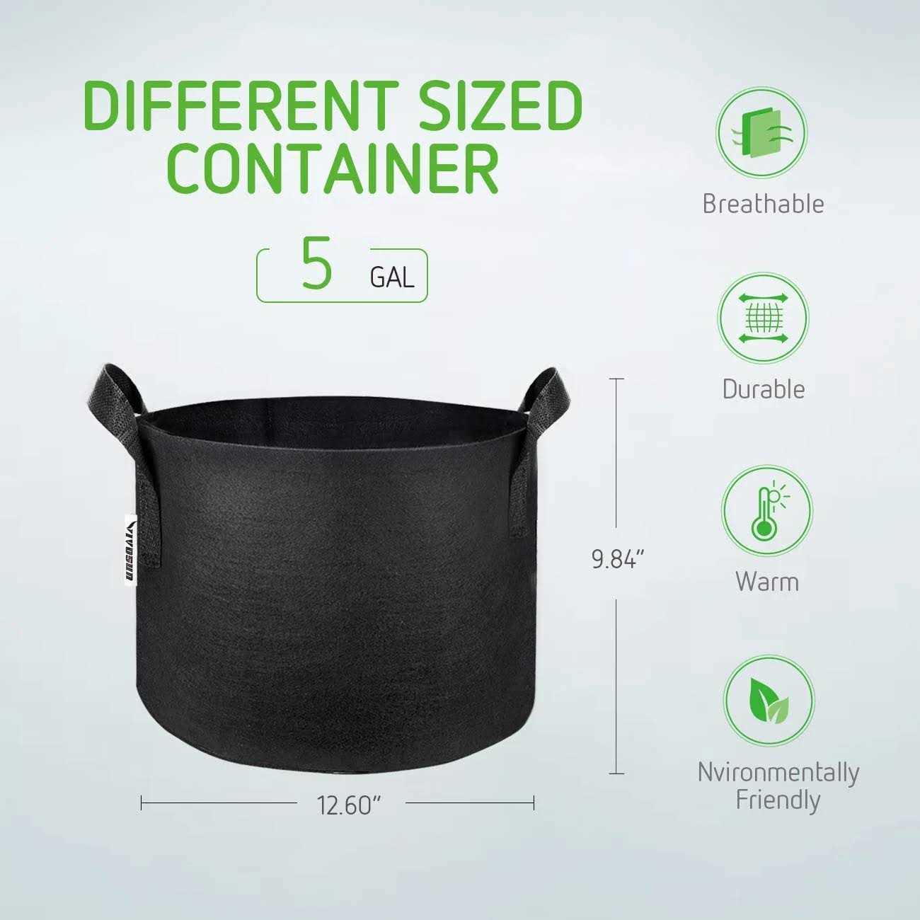 VIVOSUN 5-Pack 5 Gallon Grow Bags Plant Fabric Handles - Image 4