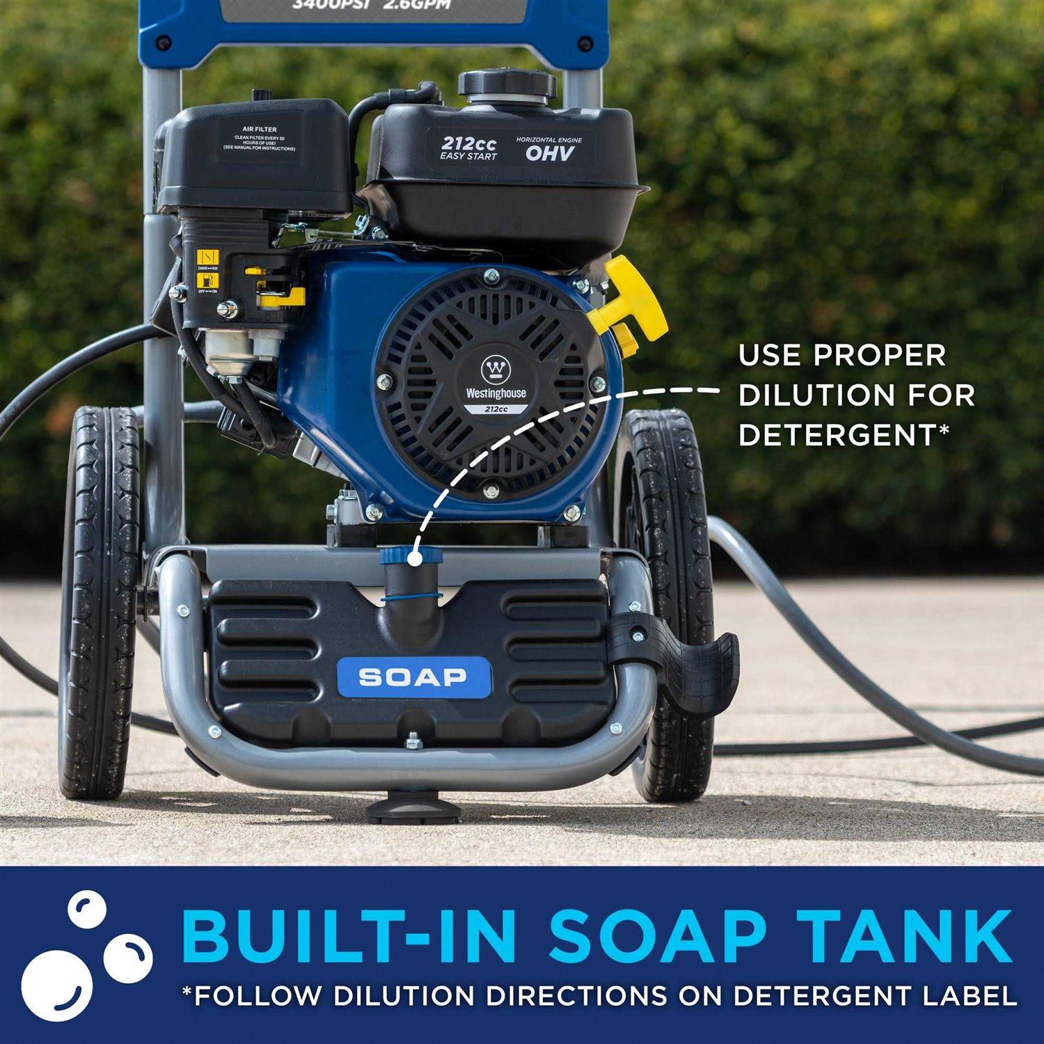 Westinghouse 5 Nozzles + Soap Tank Included 3400 PSI 2.6-GPM Cold Water Gas Pressure Washer - Image 5