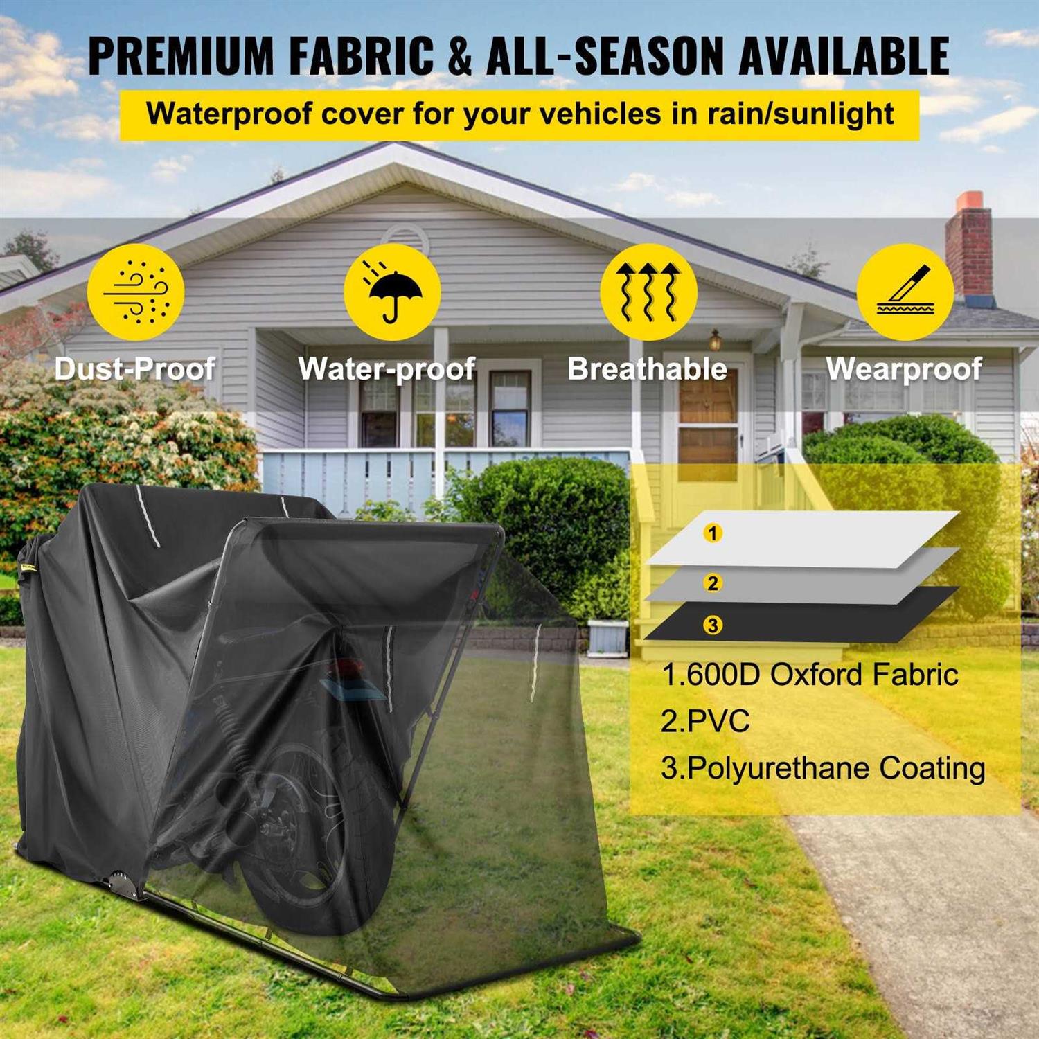 VEVOR Motorcycle Shelter Waterproof Motorcycle Cover Heavy Duty Motorcycle Shelter Shed - Image 4