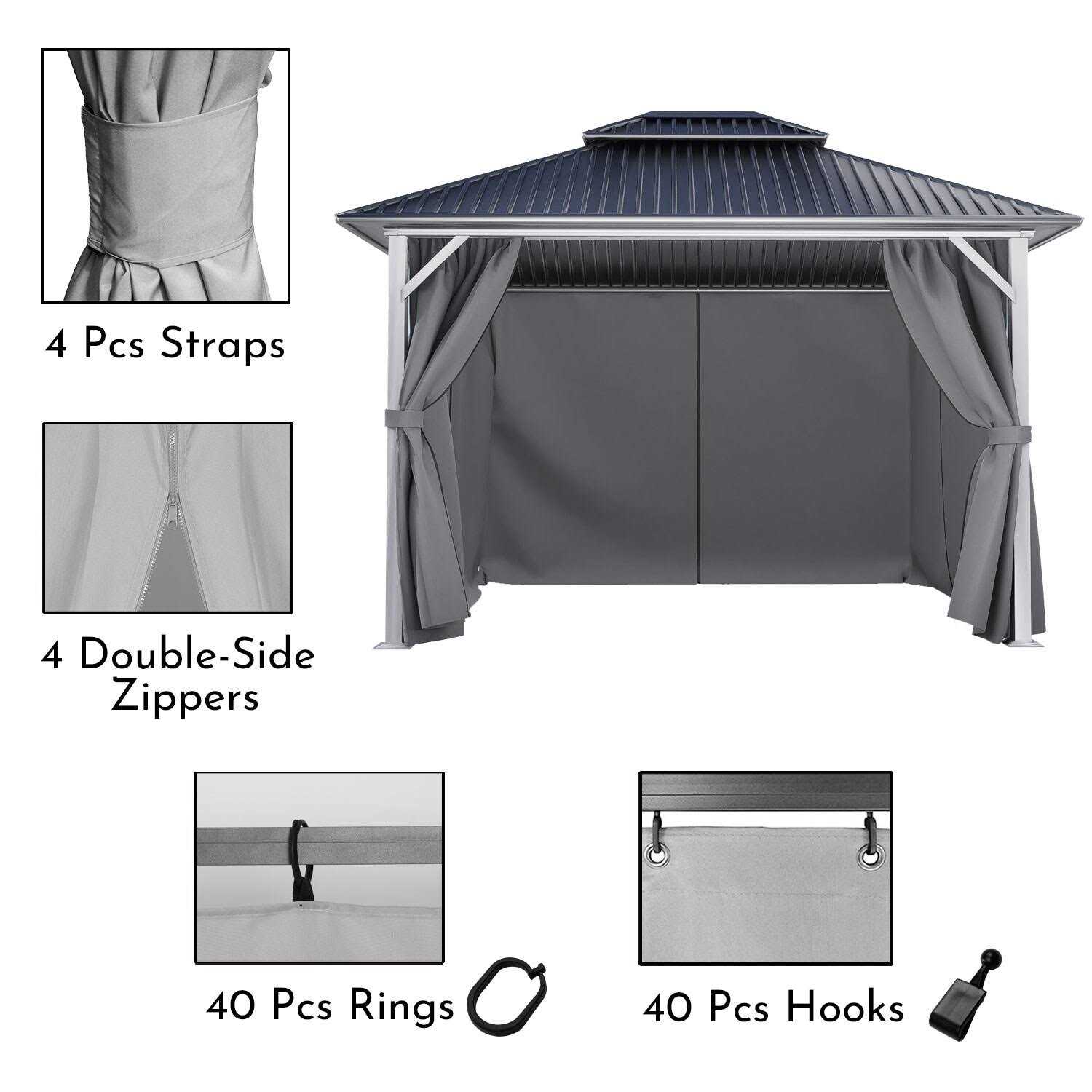 Aoodor 10' x Gazebo Curtain Replacement Universal 4-Panel Sidewalls - Image 3
