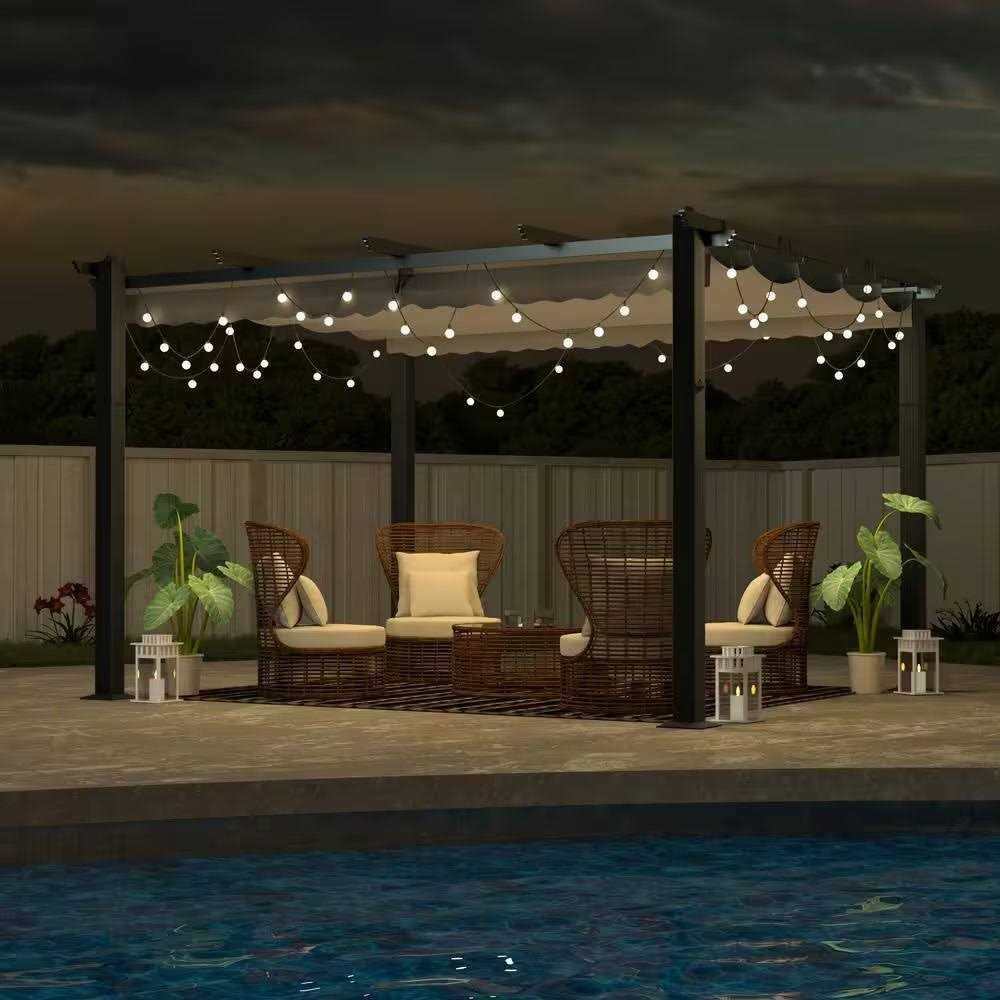 Veikous 10' Aluminum Outdoor Patio Pergola with Retractable Canopy - Image 5