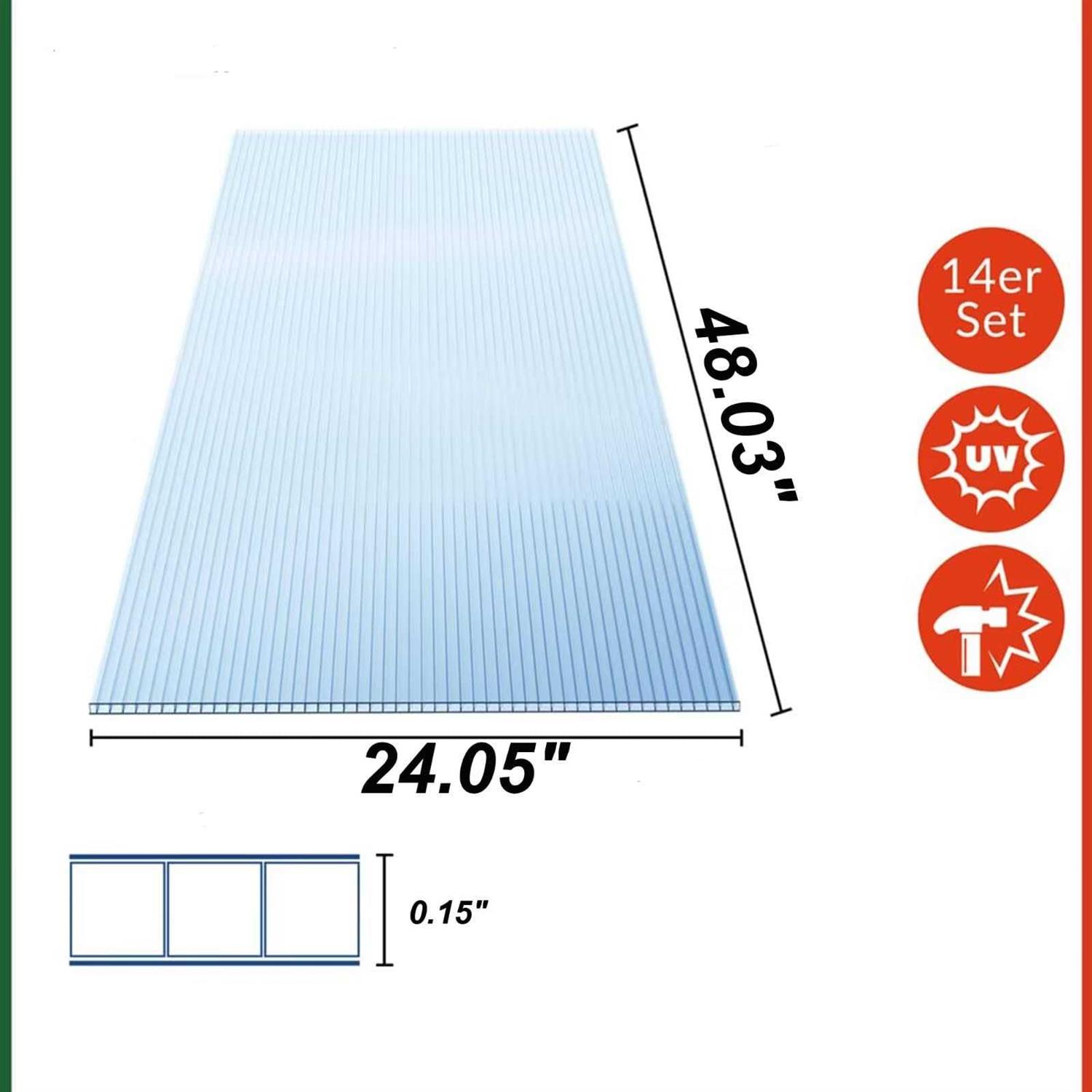 14 Pieces Set 2' X 4' Polycarbonate Panel,Twin Wall Polycarbonate Panels Waterproof UV Protected Reinforced Clear Sheets for Greenhouse - Image 5
