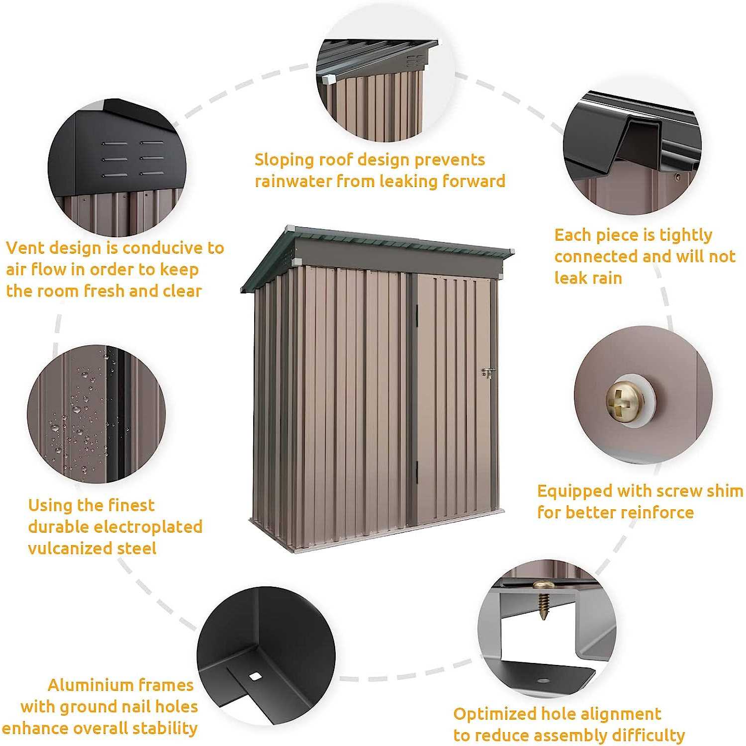 Aoxun 5 x 3 ft Utility Mini Metal Shed without Base, Tool Storage Lean-to Shed with Air Vent and Lockable Door - Image 5