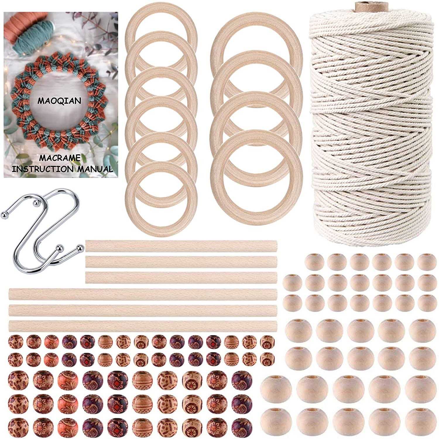 120pcs Macrame Kits for Beginners 3mm x 220yards Natural Cotton Macrame Cord Wall Hanging Kit - Image 3