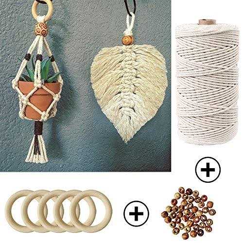 120pcs Macrame Kits for Beginners 3mm x 220yards Natural Cotton Macrame Cord Wall Hanging Kit - Image 5