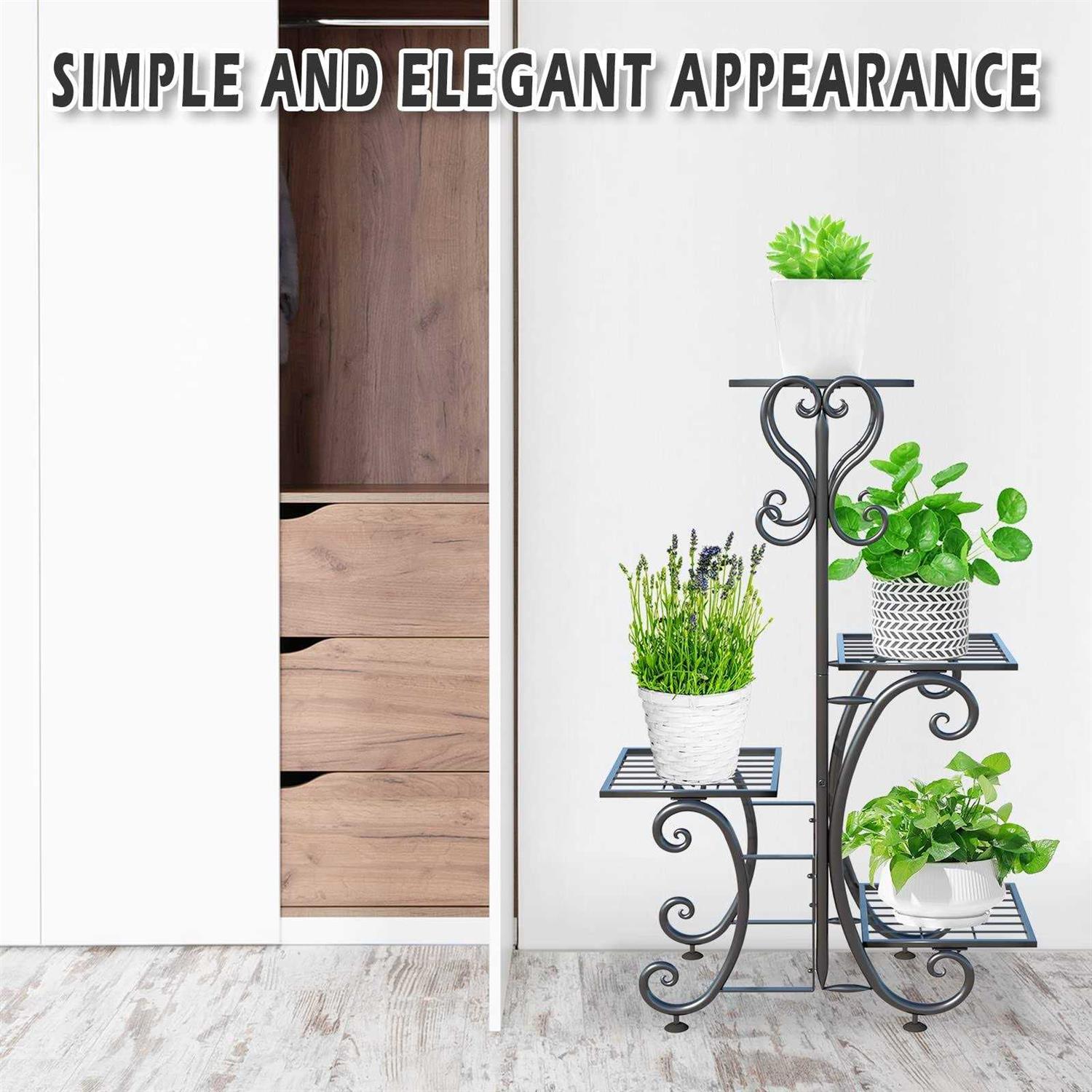 ZHAZHADI Metal Plant Stand Indoor Outdoor 4 Tier Flower Pot Holder Shelf - Image 3