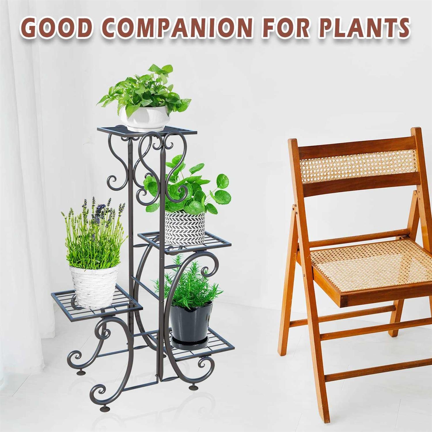 ZHAZHADI Metal Plant Stand Indoor Outdoor 4 Tier Flower Pot Holder Shelf - Image 4