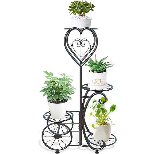 ZHAZHADI Metal Plant Stand Indoor Outdoor 4 Tier Flower Pot Holder Shelf - Image 5