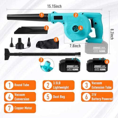 Tesony Cordless Leaf Blower 2-in-1 Electric Small Blower & Vacuum with 2 x 21V Batteries & Charger - Image 3