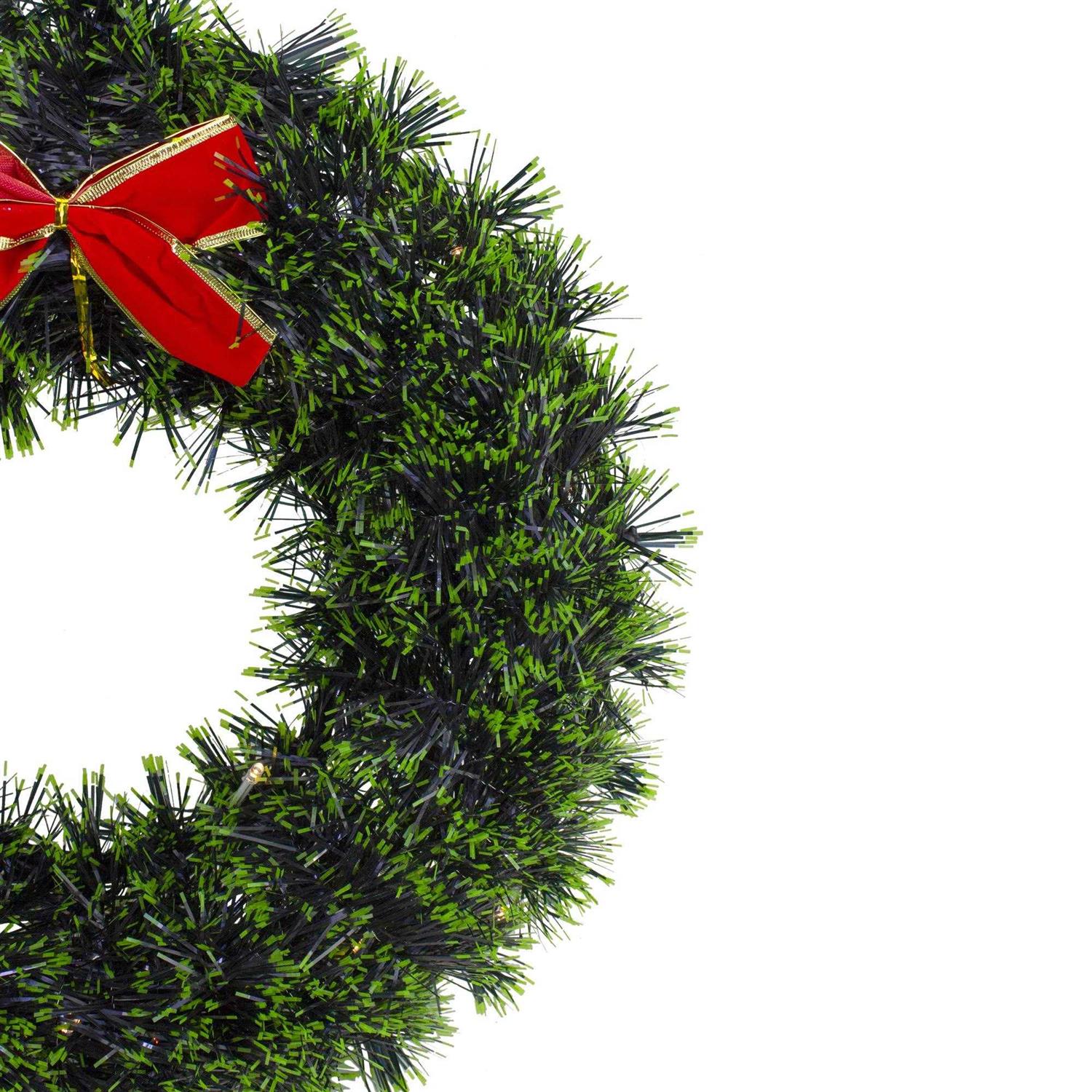 Northlight 17-Inch Green Tinsel Artificial Christmas Wreath with Bow - Image 3
